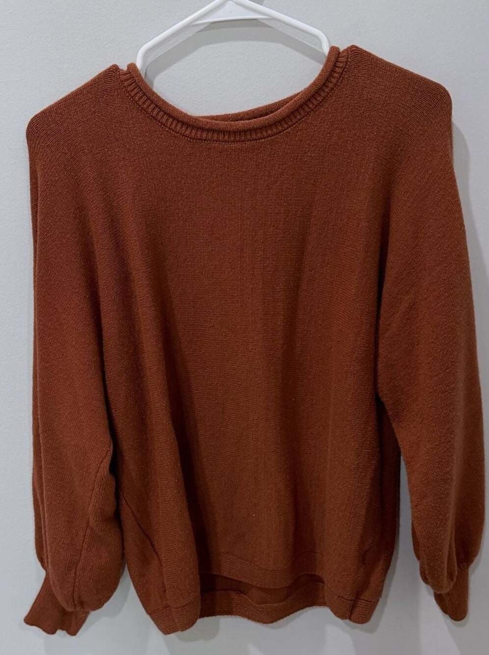 Rust Orange Crewneck Bishop Sleeve Knit Sweater